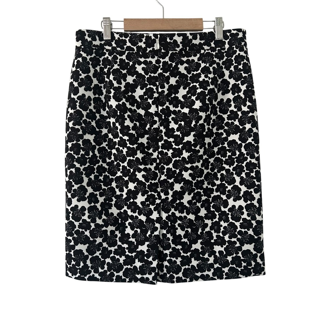 J.Crew Factory Women's Black Poppies Stretched Lined Pencil Knee Length Skirt 4